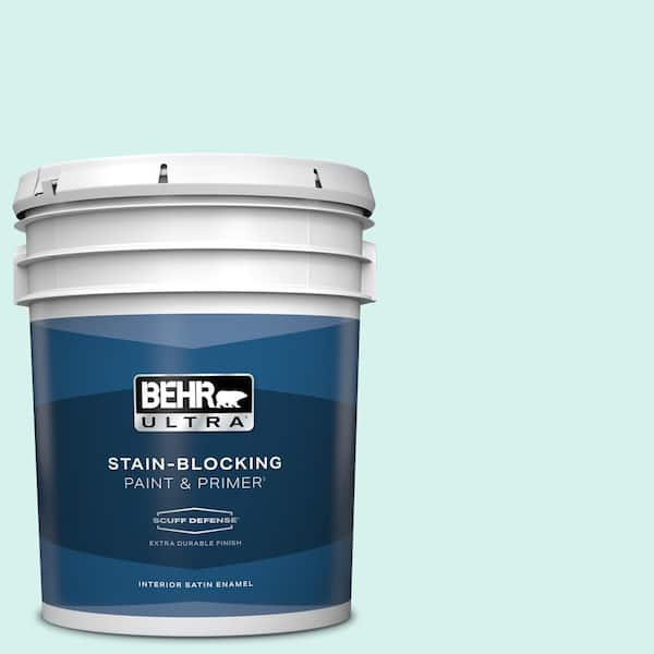 BEHR ULTRA 5 gal. #P450-1 Sea Ice Extra Durable Satin Enamel Interior Paint & Primer