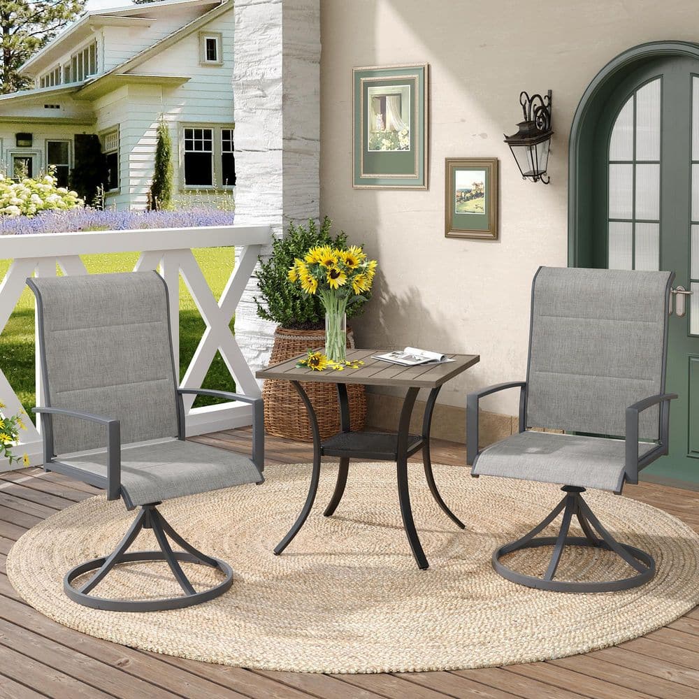 3-Piece Metal Textilene Outdoor Patio Dining Set with Gray Wood-Like Square Table and 2 Swivel Dining Chairs in Gray price history on PriceWatchPro
