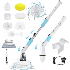 Electric Spin Cordless Scrubber with Long-Handle 450 RPM High Speed Power, 7 Replaceable Cleaning Scrub Brush Head, Blue