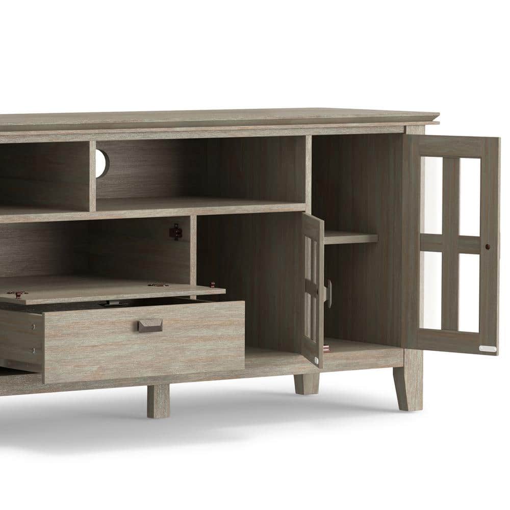 Artisan Distressed Grey Solid Wood 72" TV Media Stand with Cabinet