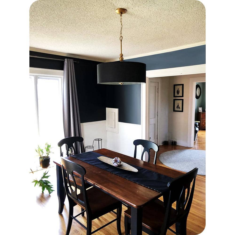Adelade 22" Black Fabric Drum Pendant Chandelier with Brass Finish