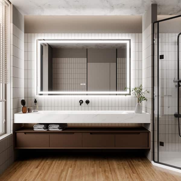 60 in. W x 36 in. H Large Rectangular Frameless LED Light Dimmable Anti-Fog Wall Bathroom Vanity Mirror