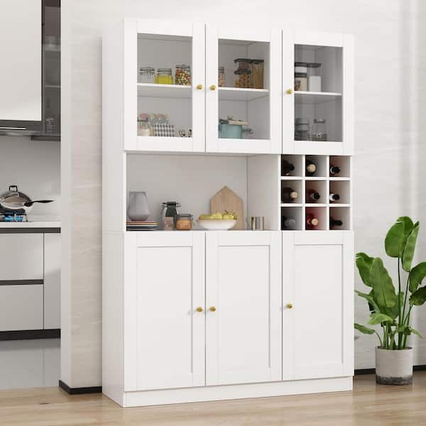 FUFU&GAGA 3-in-1 White Wood Storage Cabinet with Glass Doors and Wine Rack (47.2 in. W x 15.9 in. D x 70.9 in. H)