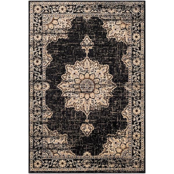 Livabliss Sora Black 5 ft. 3 in. x 7 ft. 6 in. Oriental Area Rug