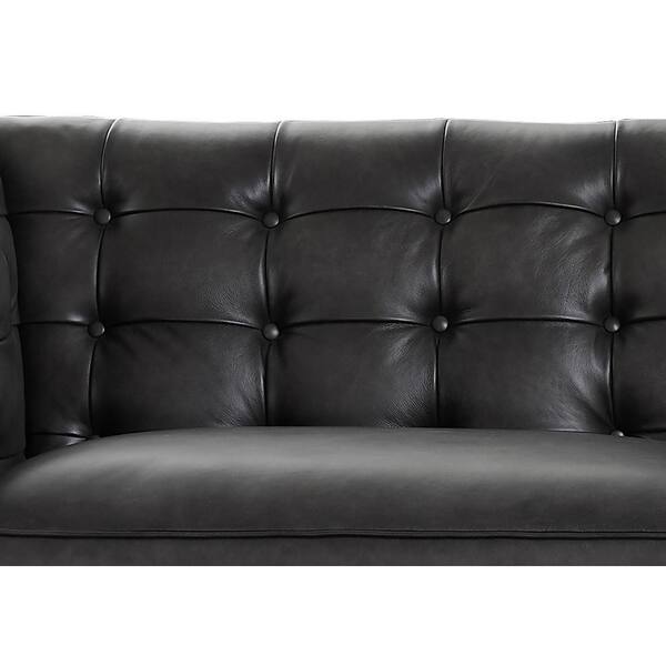 Hydeline Bangor 88 In Gray Leather 2 Seater Tuxedo Sofa With Removable Cushions 30 Gry The Home Depot Hydeline Bangor 88 In Gray Leather 2, Leather Tuxedo Style Sofa