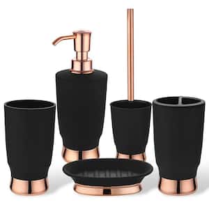 Padang 6-Pieces Bath Accessory Set with Soap Pump, Tumbler, Soap Dish and  Toilet Brush Holder in Black and Bamboo SET6PADANG6174237 - The Home Depot