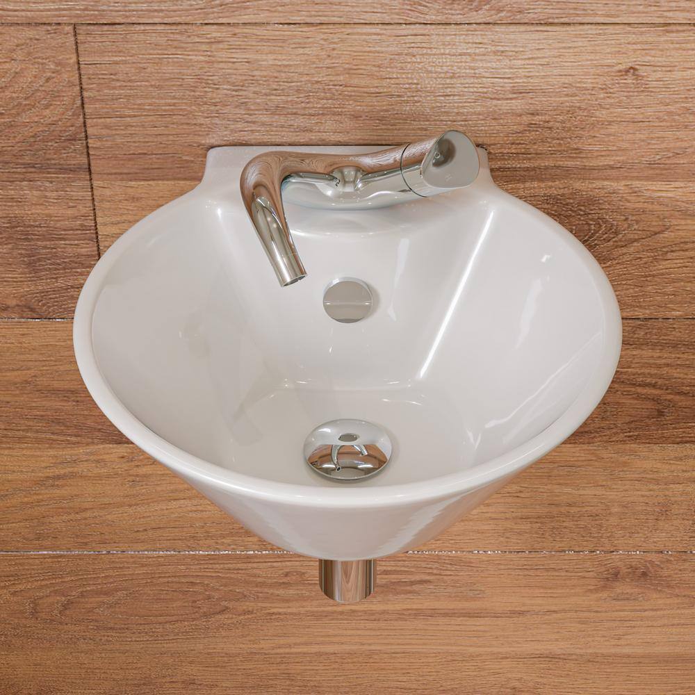 Compact White Ceramic Wall-Mount Bathroom Sink with Overflow