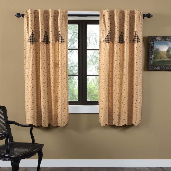 VHC BRANDS Maisie 36 in W x 63 in L Attached Valance Light Filtering Rod Pocket Window Panel Golden Tan Black Pair
