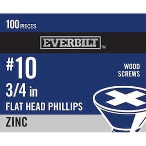 #10 x 3/4 in. Zinc Plated Phillips Flat Head Wood Screw (100-Pack)