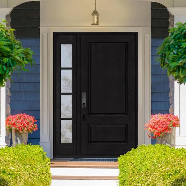 Regency 51 in. x 80 in. 2Panel 3/4-Squaretop RHIS Onyx Stain Fiberglass Prehung Front Door with w/4Lite 12in.SL
