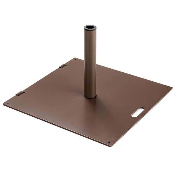 Gymax 50 lbs. Square Weighted Patio Umbrella Base Stand Outdoor with 3 Adapters Brown