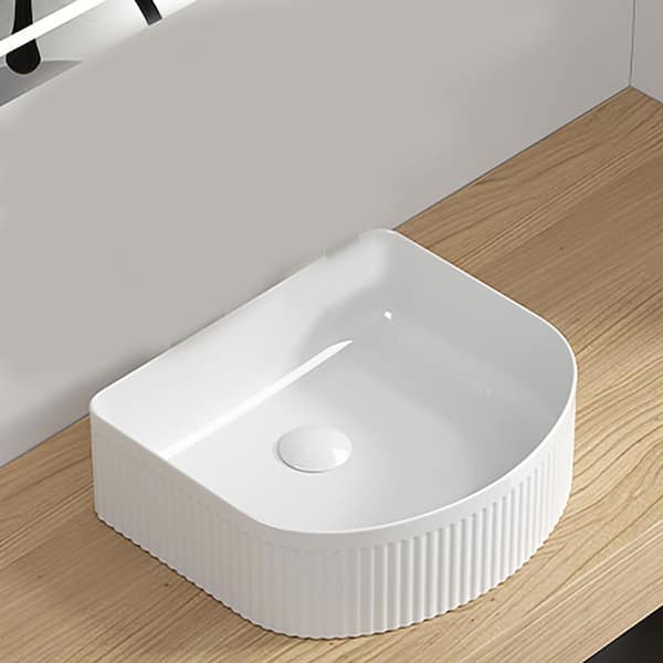 15.75 in. x 13.78 in. Vessel Bathroom Sink in Milk White Ceramic