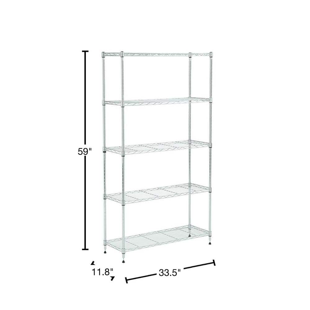 Adjustable Chrome 5-Tier Wire Shelving Unit