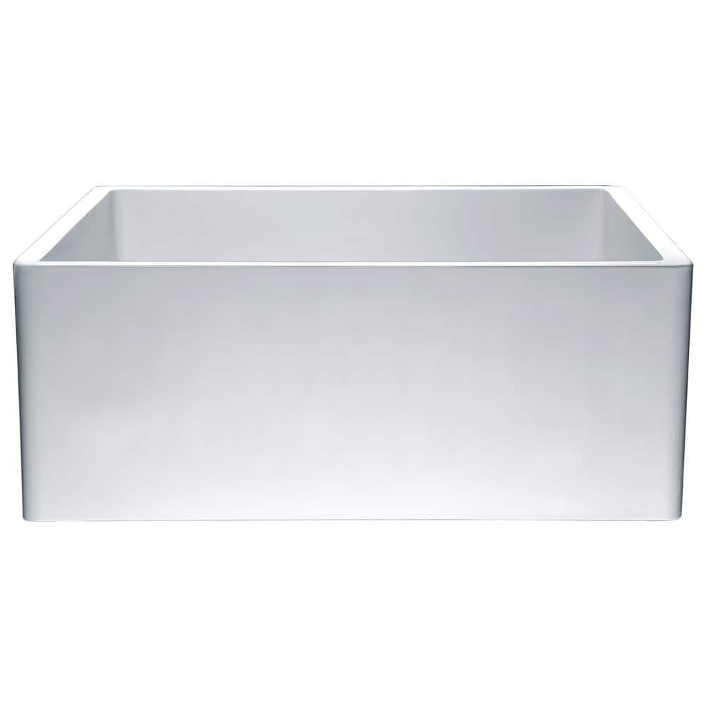 Glossy White Stone Single Bowl Farmhouse Kitchen Sink