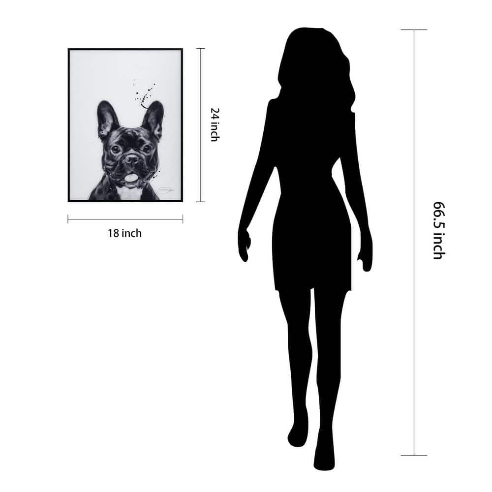 French Bulldog Black and White Framed Glass Art in Aluminum Frame