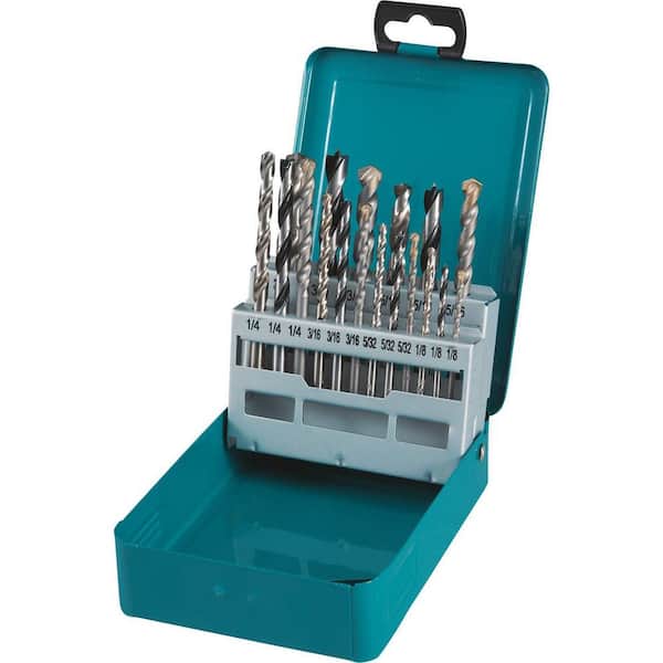 Assorted Drill Bit Set Metal Wood Masonry Straight Shank (18-Pieces) with  Metal Carry Case