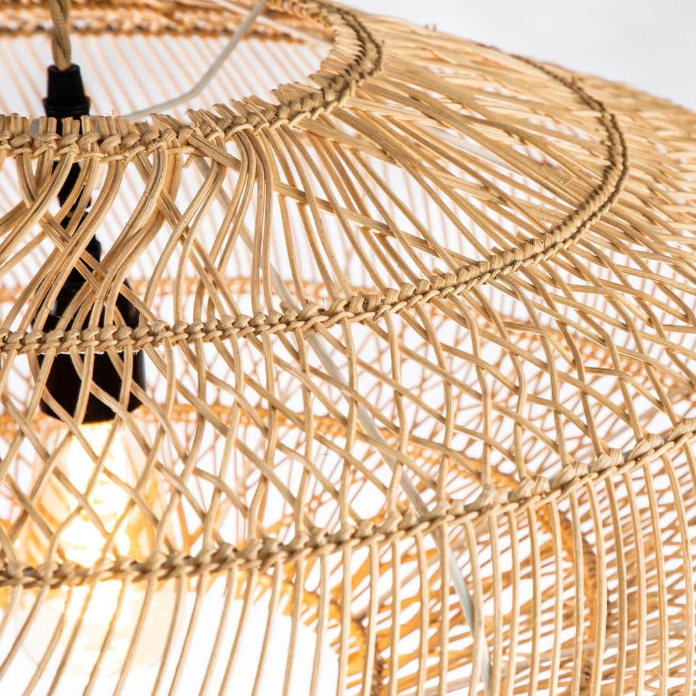 Boho Island-Inspired 23.6" Handmade Rattan Metal Frame Pendant Light