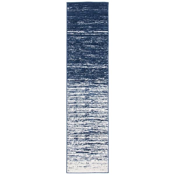 Adirondack Navy/Ivory Solid Color 3 ft. x 10 ft. Striped Runner Rug