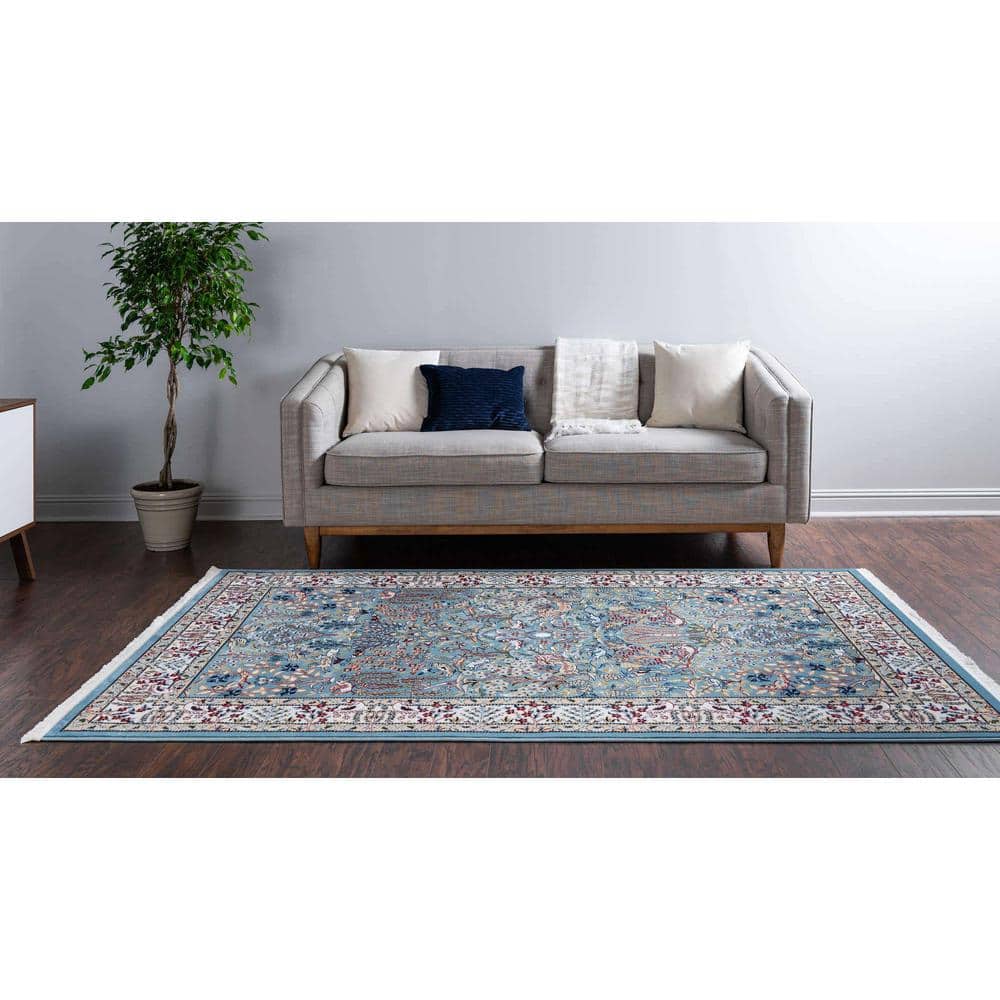 Narenj Blue and Beige Floral Synthetic 10' x 13' Area Rug
