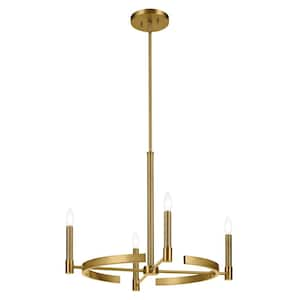 Tolani 26 in. 4-Light Brushed Natural Brass Art Deco Candle Circle Chandelier for Dining Room