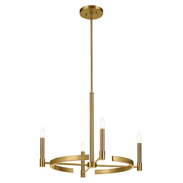 KICHLER Tolani 26 in. 4-Light Brushed Natural Brass Art Deco Candle Circle Chandelier for Dining Room