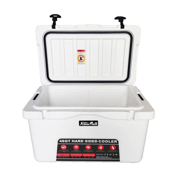 Portable 48-Quart Ice Chest Insulated Cooler w/ Lockable w/ Side Handle White 