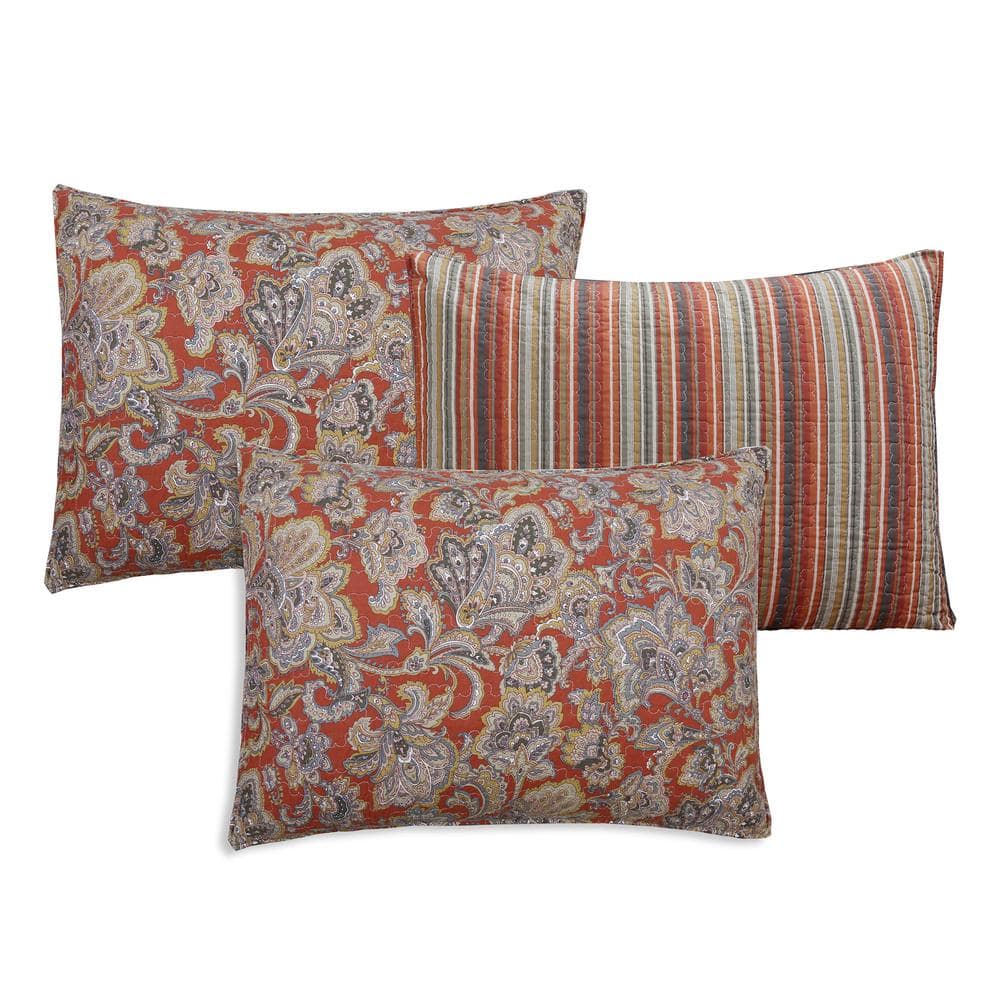 Twin Red Cotton Reversible Paisley Quilt Set