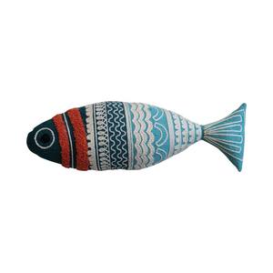 Multicolor Embroidered Knit Shaped Fish Polyester 14 in. x 3 in. Throw Pillow