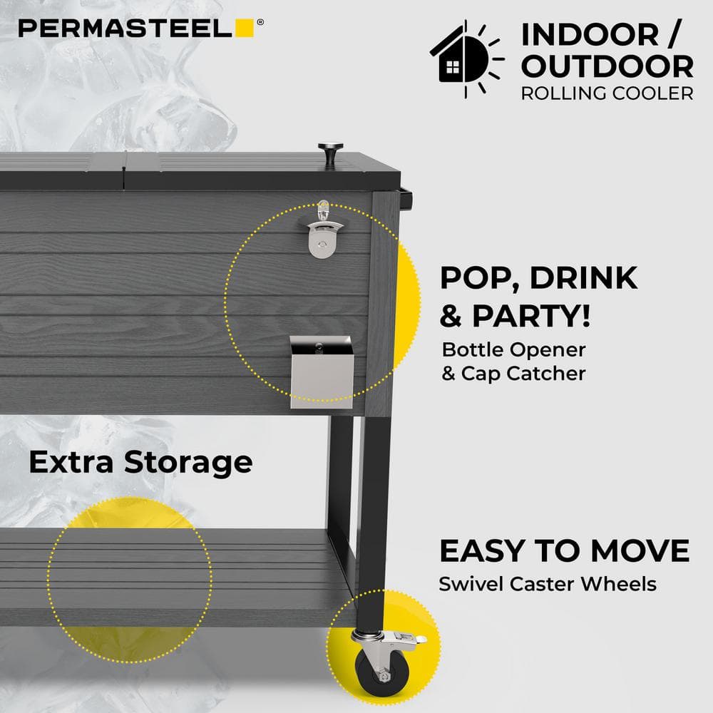 Permasteel 80-Quart Gray Woodgrain Rolling Patio Cooler with Wheels