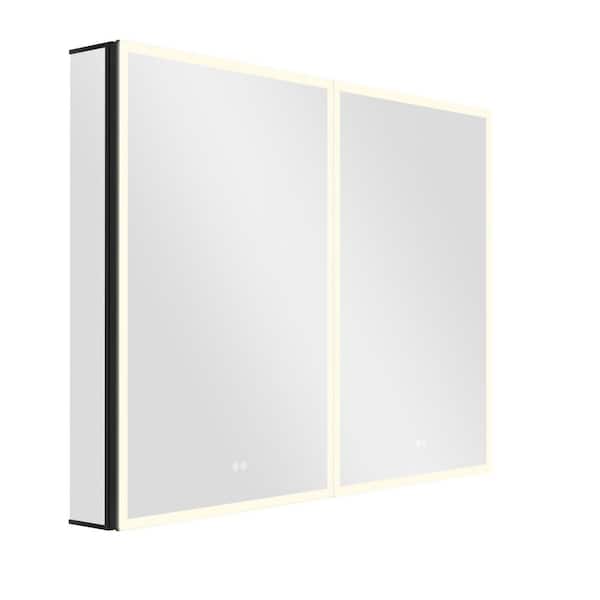 40 in. W x 30 in. H LED Medicine Cabinet Recessed or Surface Mount Rectangular Aluminum Bathroom Black with Mirror
