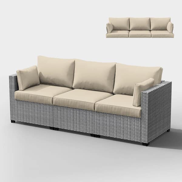 25.6 in. x 23.6 in. x 4 in. (8-Piece) Deep Seating Outdoor Lounge Chair Sofa Cushion with Lumber Pillow Cream