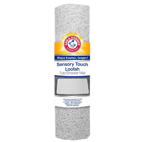 Sensory Touch Non Slip Vinyl Quick Drying 17 x 30 Loofah Shower Tub Mat in White