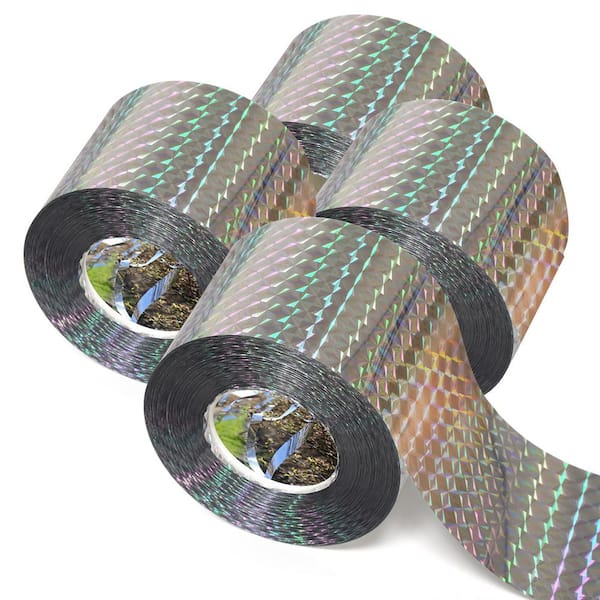 4-Pack Bird Scare Tape Ribbon, Reflective Tape Keep Birds Away Outdoor, Double Side Bird Flash Tape