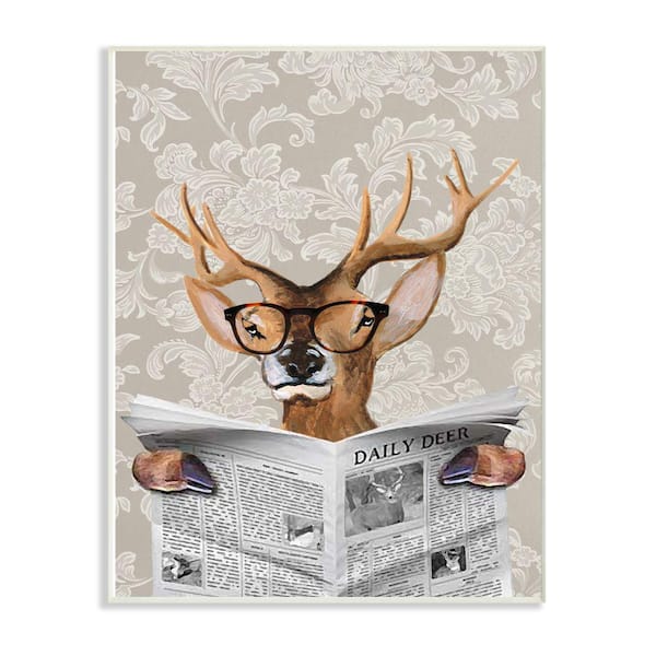 Stupell Industries 12 in. x 18 in. " Deer Reading Newspaper With Big Glasses" by Coco de Paris Wall Plaque Art