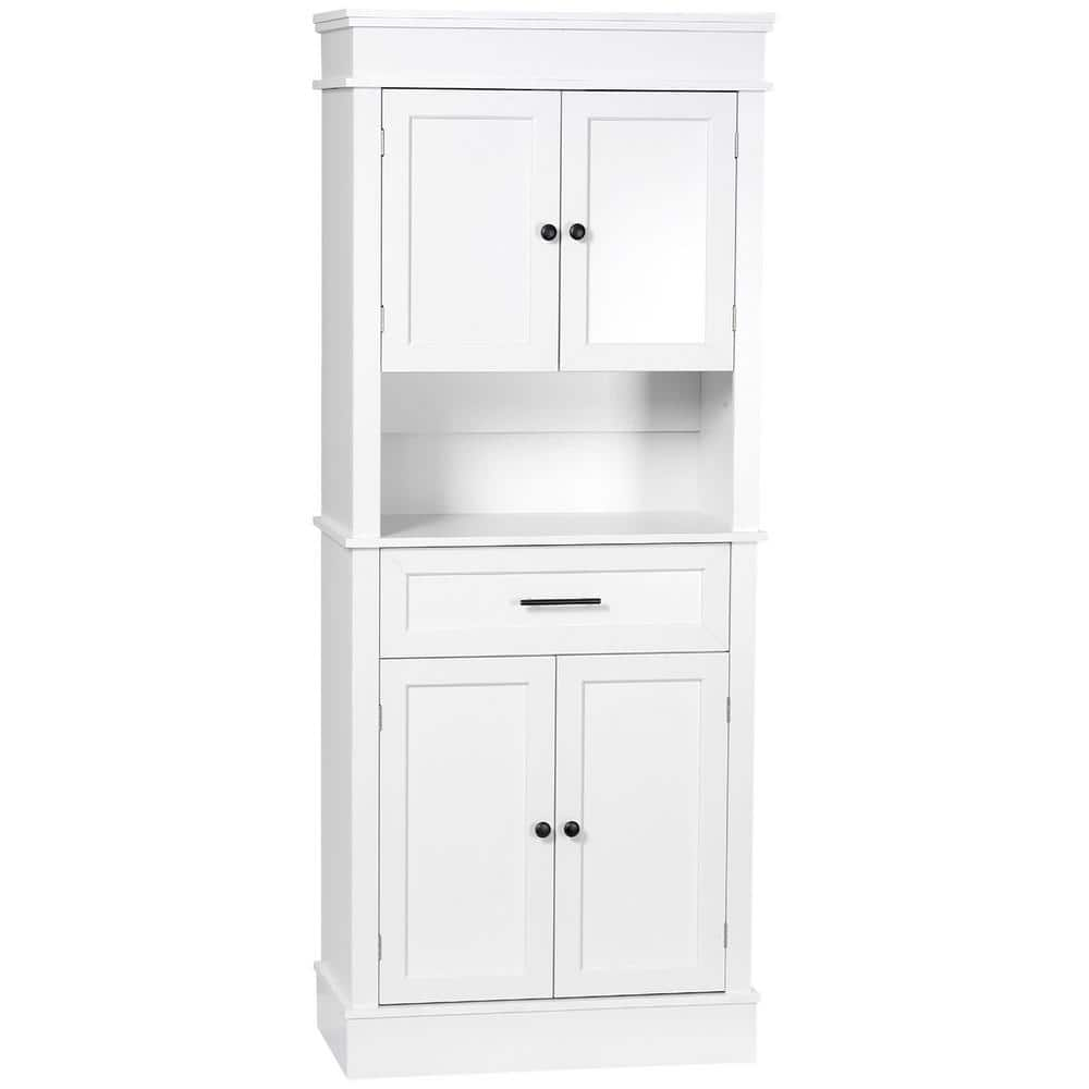 HOMCOM Freestanding Kitchen Pantry, Buffet with Hutch Storage Organizer with 2 Door Cabinets, 3 Drawers and Open Countertop, Adjustable Shelf, White