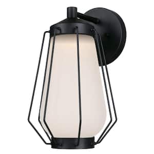 Corina Medium 1-Light Matte Black LED Outdoor Wall Mount Lantern with Frosted Glass