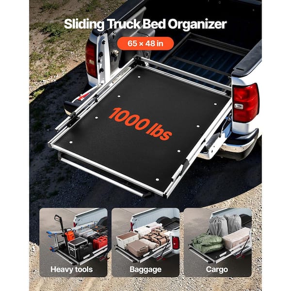 Sliding Truckbed Organizer 65 x 48 in. Heavyduty Truck Bed Storage Drawer with 1000 lbs. Capacity Feature 6-Movable Ring