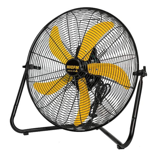 HICFM 20 in. Yellow 5300 CFM Floor Fan, 3-Speed Tilting with Wall Mount for Garage, Shop, Commercial Use - UL Listed