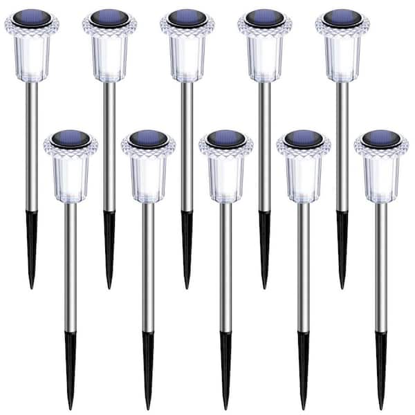 Angel Sar Stainless Steel Waterproof Solar Garden Lights in Cold White for Yard, Walkway and Driveway (10-Pack)