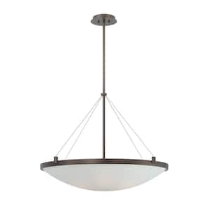 Suspended 100-Watt 6-Light Copper Bronze Patina Bowl Pendant Light with Frosted White Glass Shade and No Bulb Included