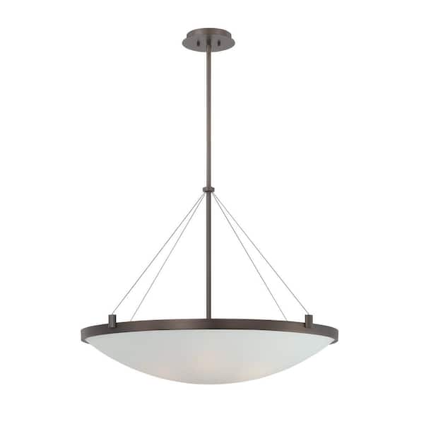George Kovacs Suspended 100-Watt 6-Light Copper Bronze Patina Bowl Pendant Light with Frosted White Glass Shade and No Bulb Included