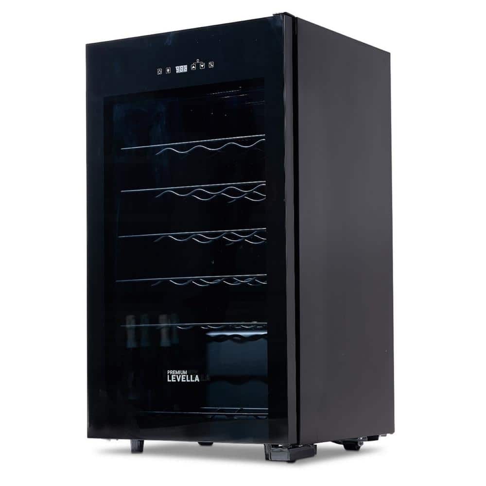 Black Tempered Glass Freestanding Wine Cooler with Interior Lighting