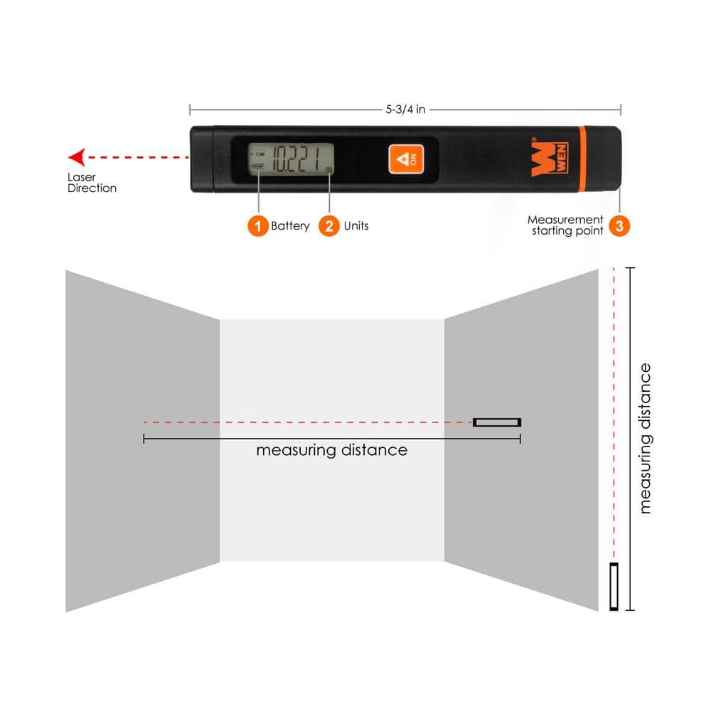 Black Pocket Laser Distance Measure with 32-Foot Range