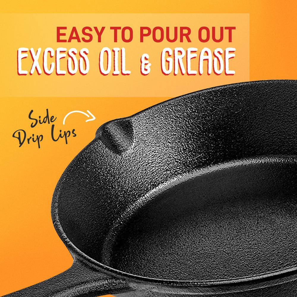 NutriChef 3-Piece Black Cast Iron Skillet Set with Red Silicone Handles