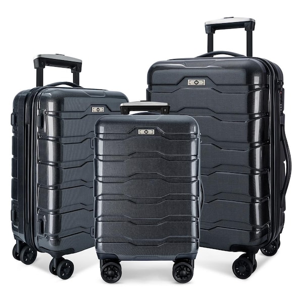 Tatahance 3-Piece Black ABS and PC Hardside Spinner Luggage Set with TSA Lock (20/24/28 in.)