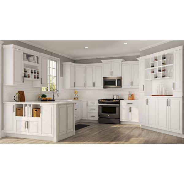 Hampton Bay Satin White Raised, Kitchen Cabinets 30 Inches Wide