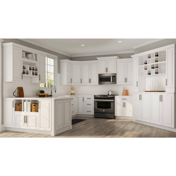Hampton Bay Satin White Raised Panel Stock Assembled Base Kitchen Cabinet With Drawer Glides 36 In X 34 5 24 Kb36 Sw The Home Depot Hampton Bay Satin White Raised, Home Depot Base Cabinet Height