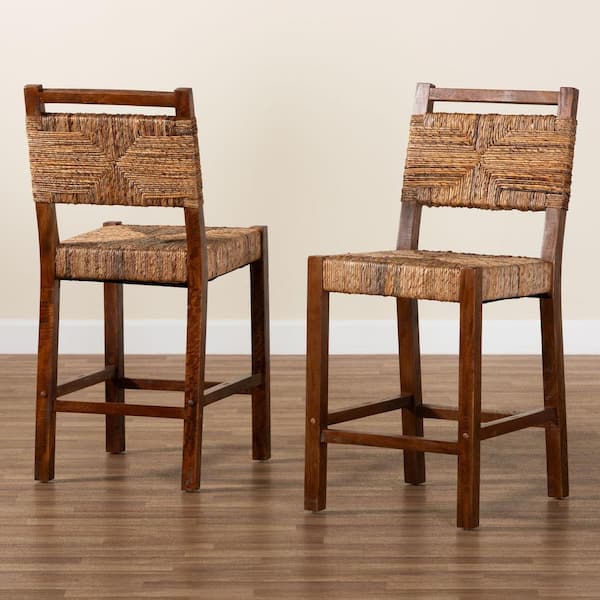 Cordoba 23.7 in. Natural Seagrass and Teak Wood Counter Stool (Set of 2)