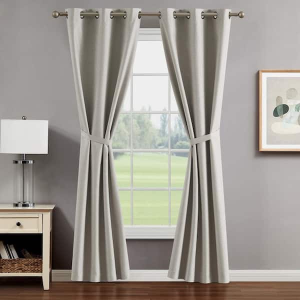 CREATIVE HOME IDEAS Legrae Oatmeal 38 in. W x 96 in. L Grommet Blackout Tiebacks Curtain (2-Panels and 2-Tiebacks)