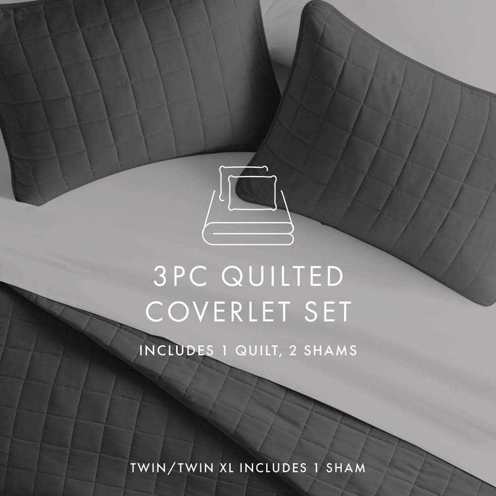 Gray Twin Microfiber Quilted Coverlet Set